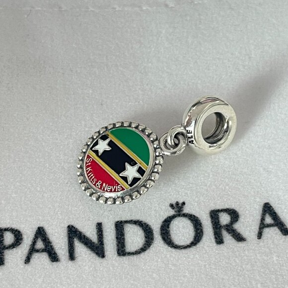 Pandora St. Kitts and Nevis Flag Dangle Charm Travel S925 Silver Pendant Dangle - Picture 3 of 3